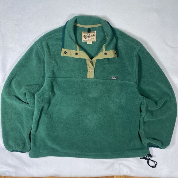 Vtg Woolrich Fleece Pullover Mens Size Medium Green Snap Button Made In USA - Picture 1 of 10